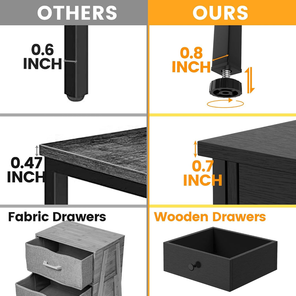 Nightstands Set of 2 with Drawers, Bedside Table Set of 2 with Storage Shelf, Heavy Duty End Side Table Bedroom Small