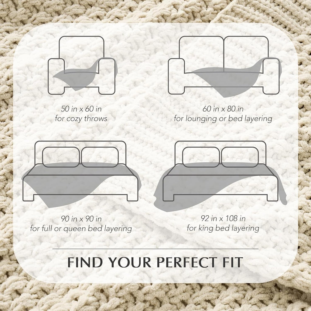 Chunky Chenille Knit Throw Blanket, Soft Luxurious Moss Stitch Blankets, Cozy Decorative Farmhouse Knitted Throws