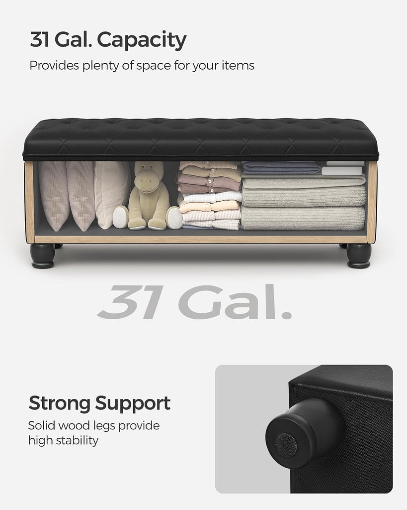 Storage Ottoman, Storage Bench, Tufted Entryway Bedroom Bench, 17.7 x 46.5 x 17.7 Inches, Hinges Easy Lid Operation