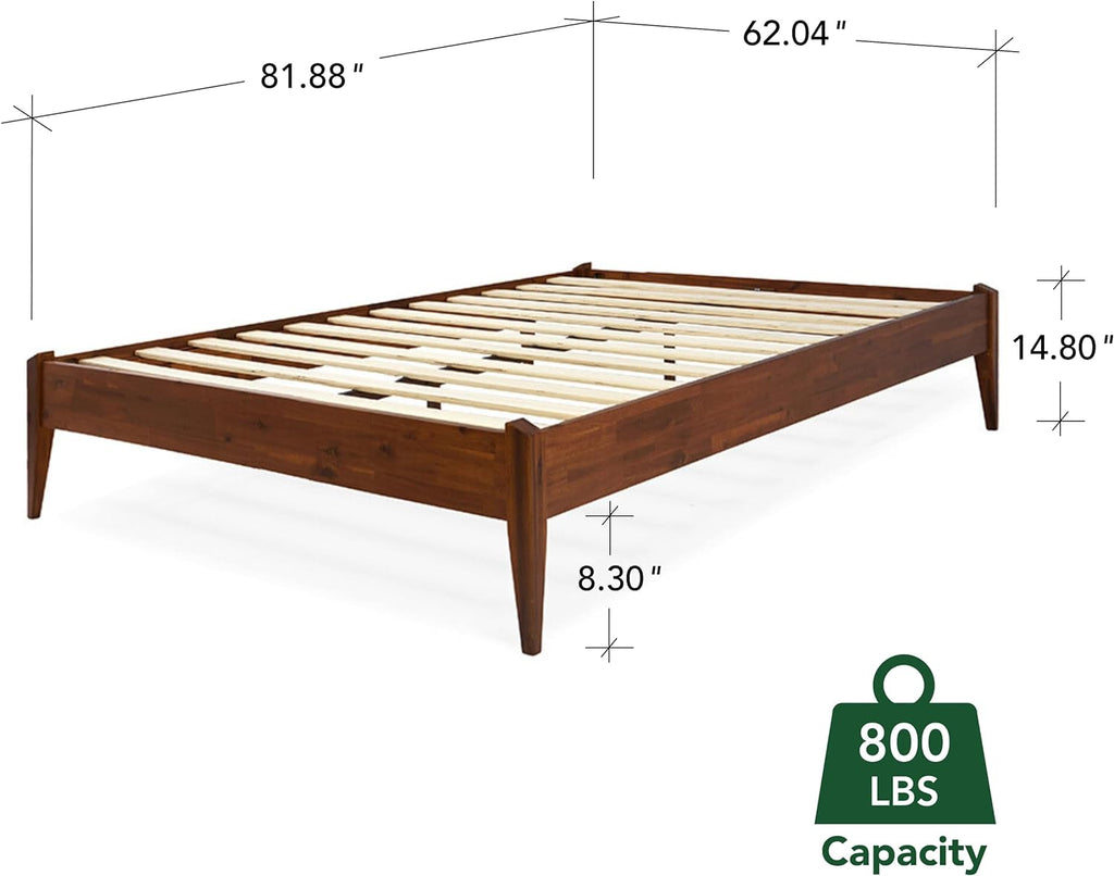 15-Inch Solid Wood Queen Platform Bed Frame - Japanese Joinery, Minimalist Style - Wood Slats, Easy Assembly