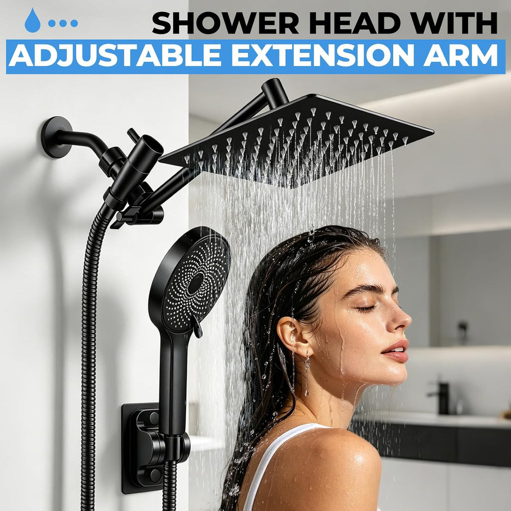 Shower Head, 8 inch Multifunction High Pressure Rain Shower Head with Handheld Spray Combo with 11'' Angle Adjustable