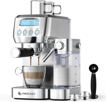 Espresso Machine, Auto Milk Frother, 20 Bar Pressure, Silver | Home Coffee Maker with 61oz Removable Tank & LCD