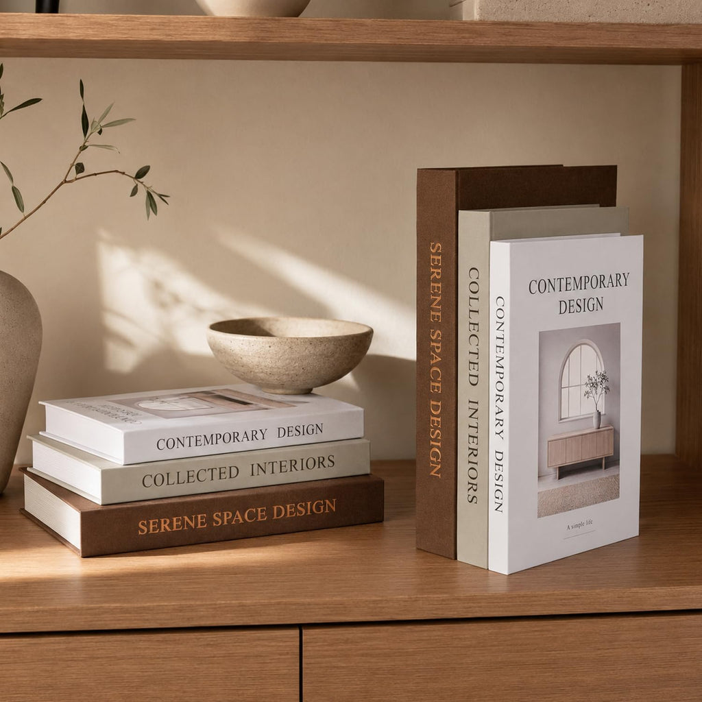 Decorative Books Decor, Set of 3 Stackable Linen Fake Books for Coffee Table, Shelf & Mantel Decor, Faux Books with