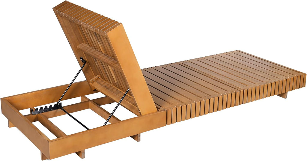 Acacia Wood Chaise Lounge Outdoor, Wooden Patio Chaise Lounge, Outdoor Sunbathing Lounge Chair, Adjustable