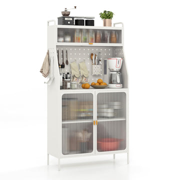 Pantry Organizers and Storage, 63.5" H Kitchen Buffet Cabinet with Hutch, Pegboard, 8 Hooks & 1 Hanging Storage Box