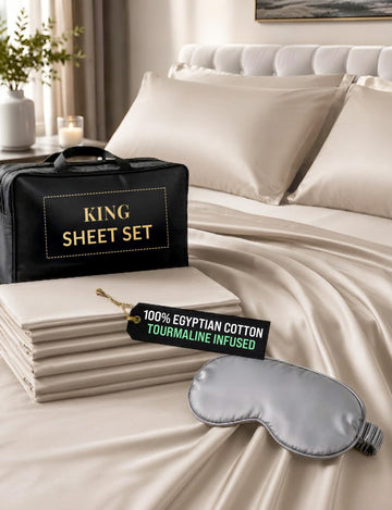 Luxury Tourmaline Infused 100% Egyptian Cotton Sheet Set, 1000 Thread Count Sateen, Deep Pocket - Fitted &