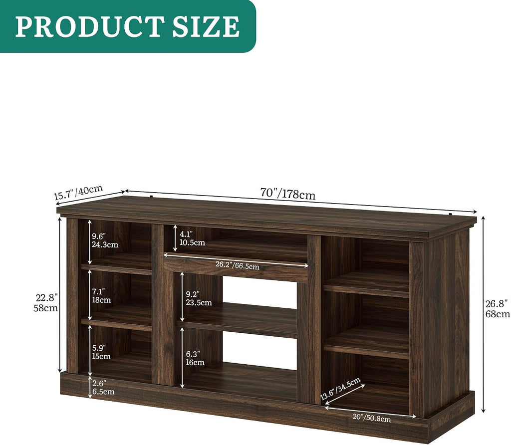 Farmhouse TV Stand for 75/80 Inch TVs, Entertainment Center with Adjustable Shelf & Open Storage, TV Console Table