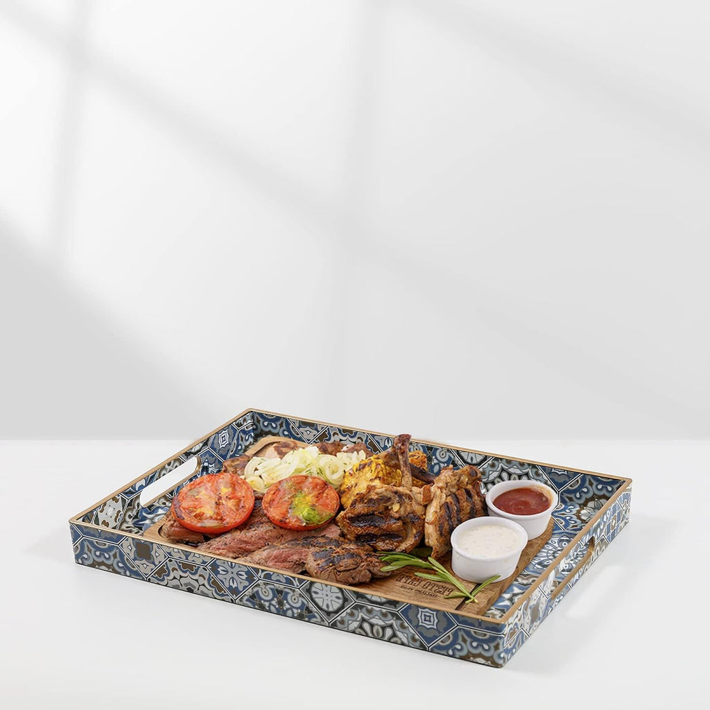 Boho Coffee Table Trays Serving Tray with Handles Large Tray for Ottoman Modern Decorative Tray