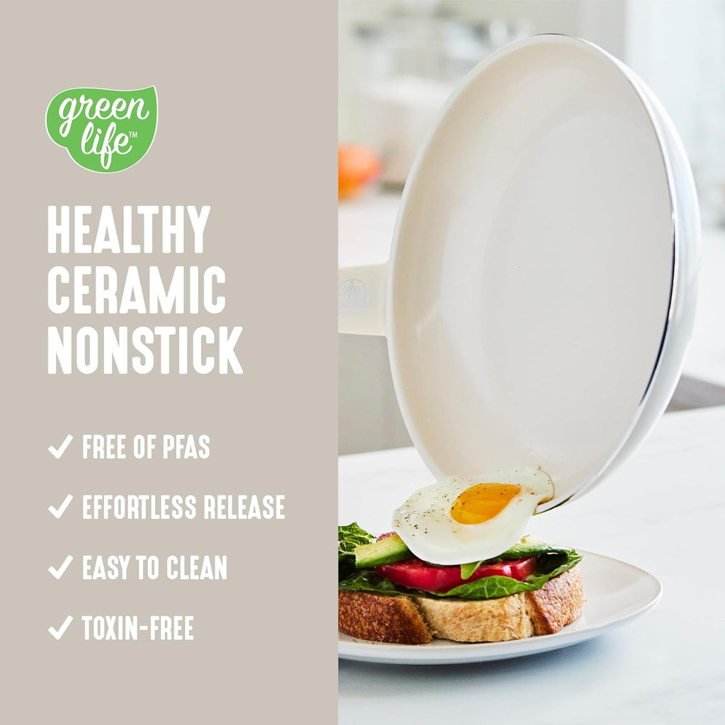 16 Piece Ceramic Nonstick Pots & Pans Cookware Set, Cream | PFAS-Free Nonstick Coating, Stockpot, Frying Pans