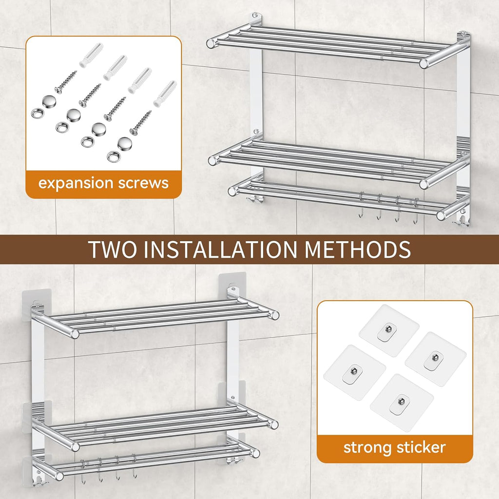 Bathroom Towel Rack with Shelf and Towel Bar, 2-Tier Expandable (16.9 to 28 Inches) SUS304 Stainless Steel, Wall
