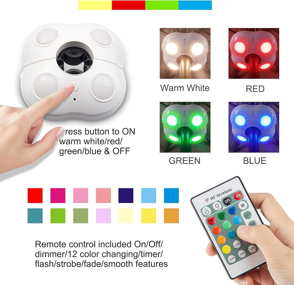 Patio Umbrella Lights Outdoor Umbrella Pole Light Battery Operated Cordless 12 Color Changing Umbrella Light with