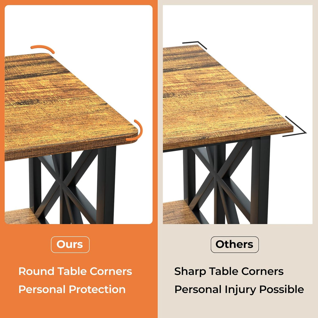 Coffee Table with Round Corner, Farmhouse Center Table with 2-Tier Storage Shelf X-Frame Design, 39 inch Walnut