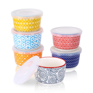 6 oz with Lids Oven Safe, Set of 6, Assorted Colors