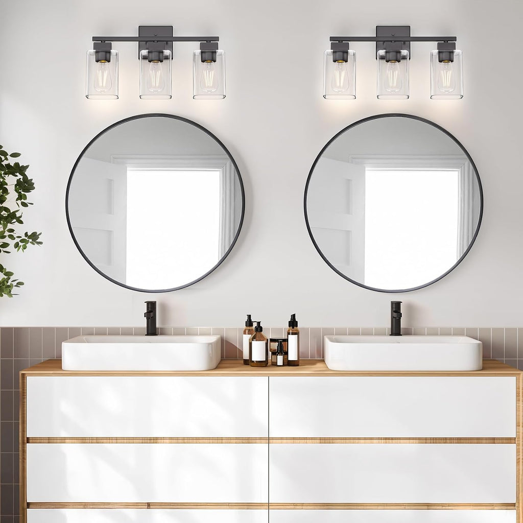 Matte Black Bathroom Vanity Light, 3-Light Vanity Lighting fixtures Over Mirror, Square Design & UL Certification