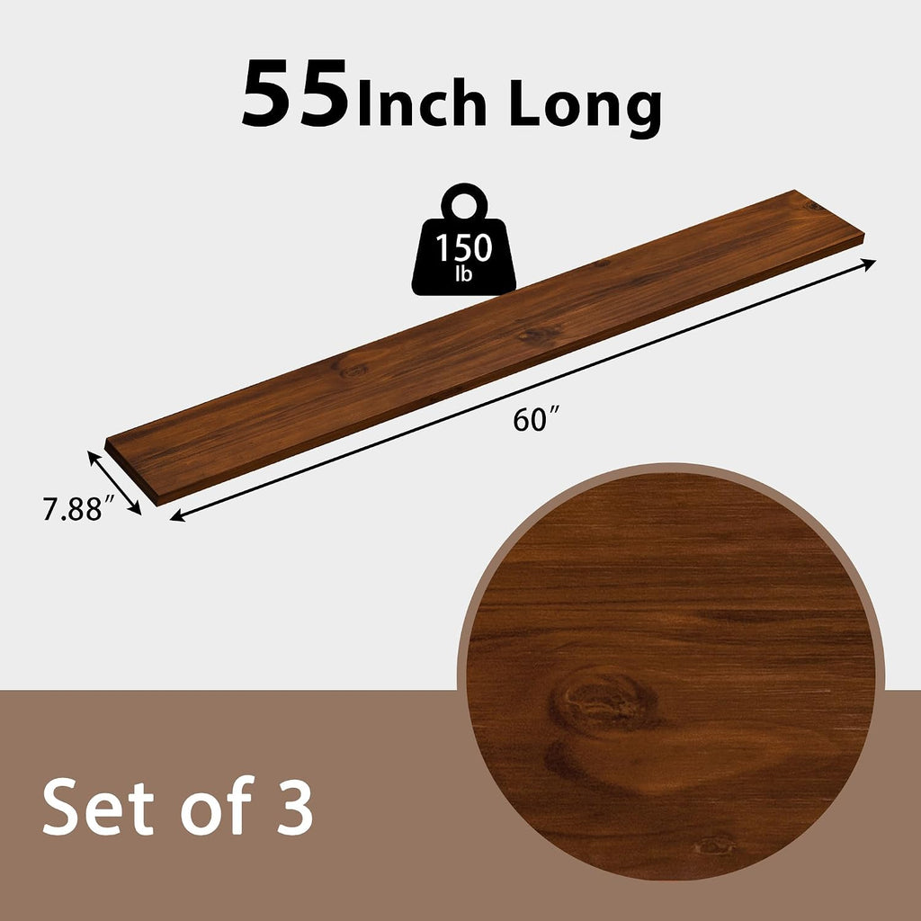 Floating Shelf 55in 3-Pack No Visible Holes, Walnut
