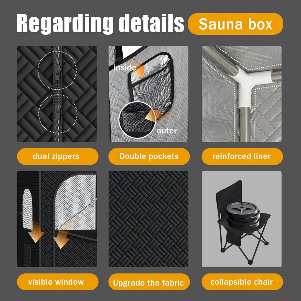 Sauna Box, Portable Steam Sauna for Home with 1000W 3L Steamer, 9-Level Temperature Control & Remote