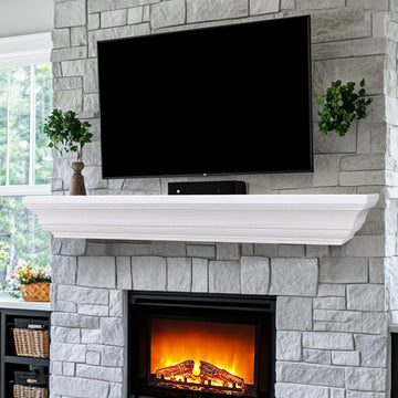 Rustic Fireplace Mantel 60", Solid Wood Floating Shelf, White