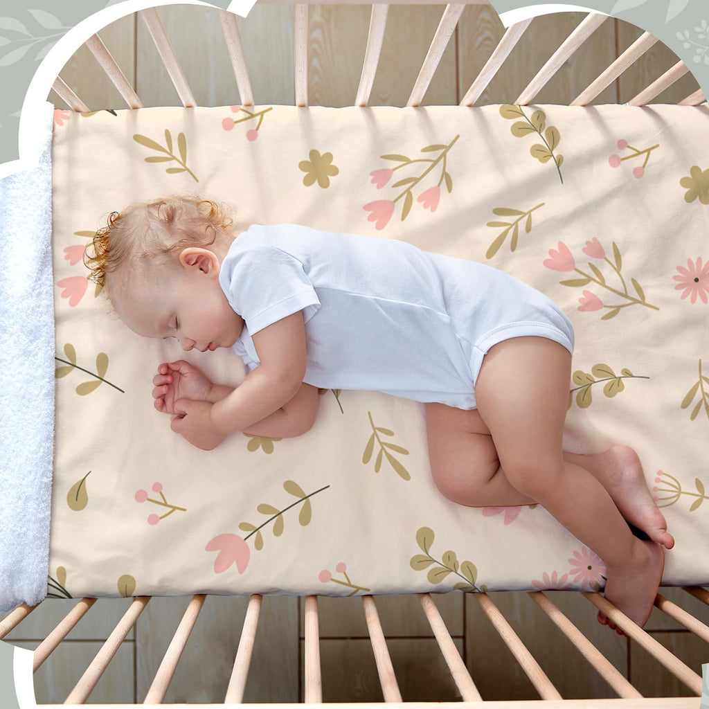 4 Pack Fitted Crib Sheets for Girls, Wildflowers