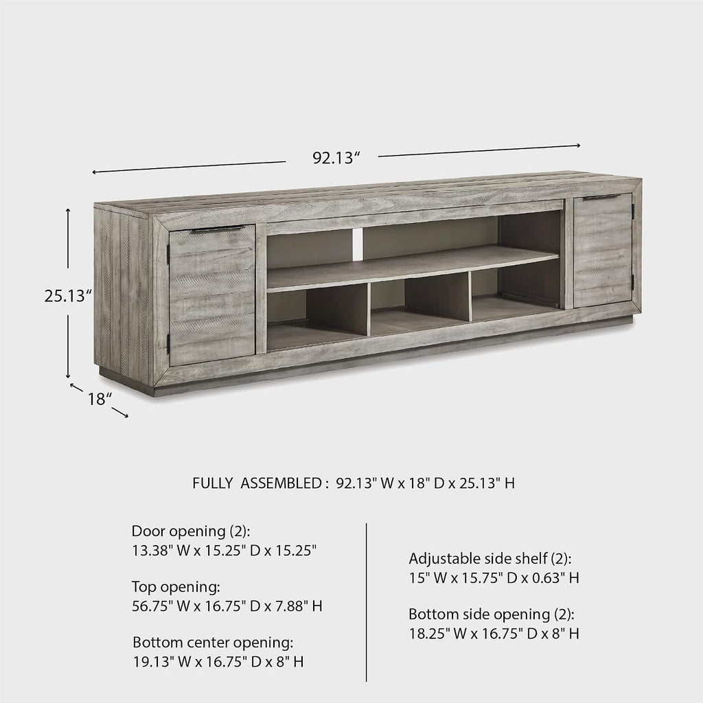 92" TV Stand with Electric Fireplace for TVs up to 105", Gray