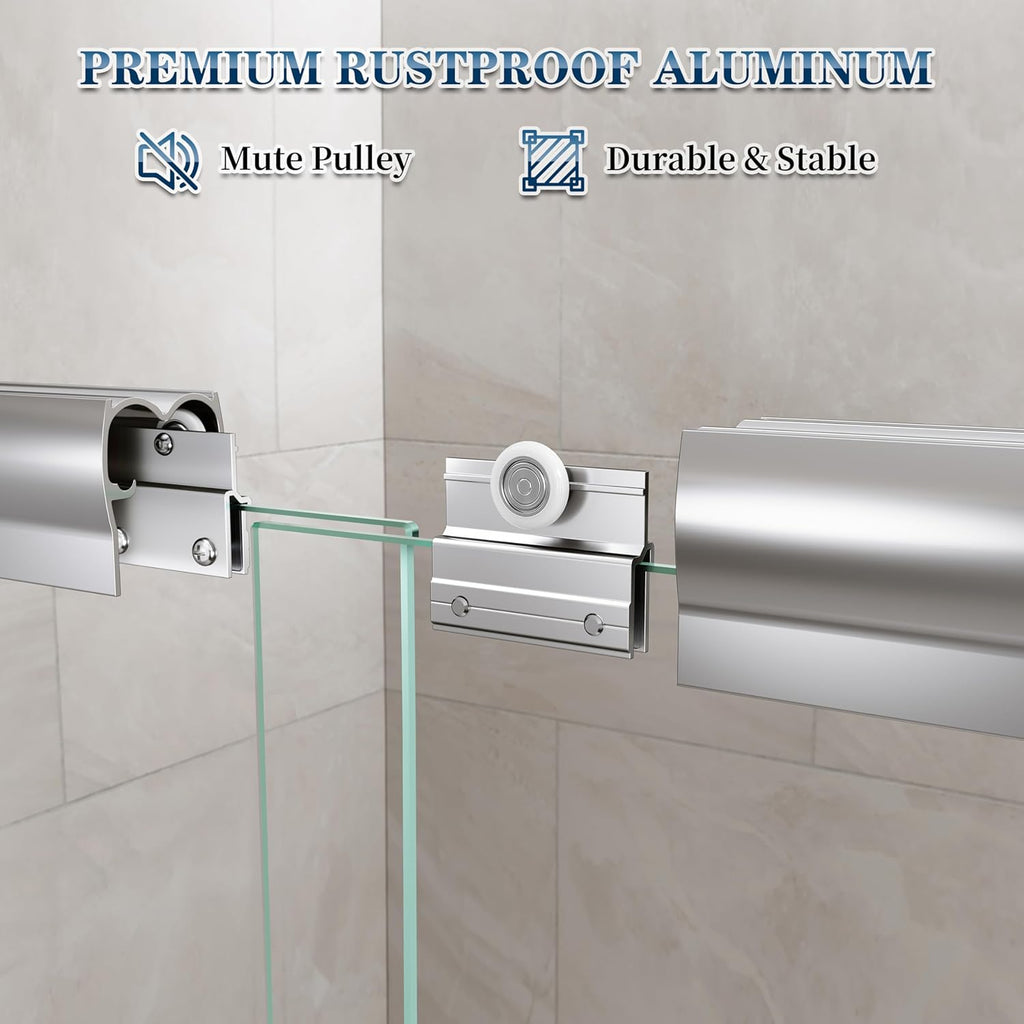 56-60" W x 72" H Semi-Frameless Bypass Sliding Shower Door, Easy-to-Clean Treated Clear Tempered SGCC Glass