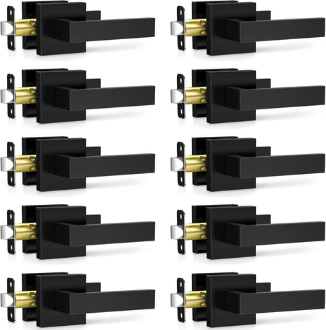 10 Pack Matte Black Door Handles Interior, Passage Door Knobs Closet Door Levers