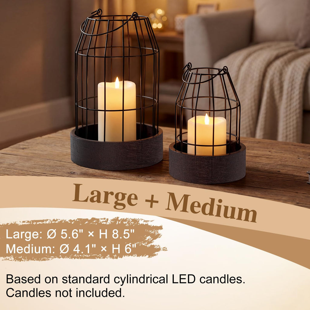 Rustic Farmhouse Lantern Decor Set of 5, Large, Black, Brown