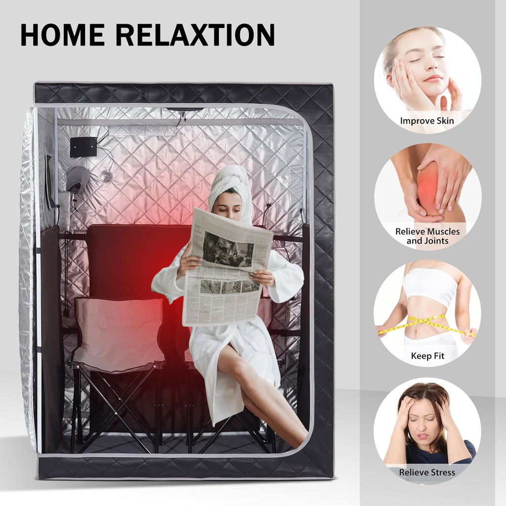 Portable Infrared Sauna for Home Spa 2 Person Full Size Personal Far Infrared Sauna Box with 2 Foldable