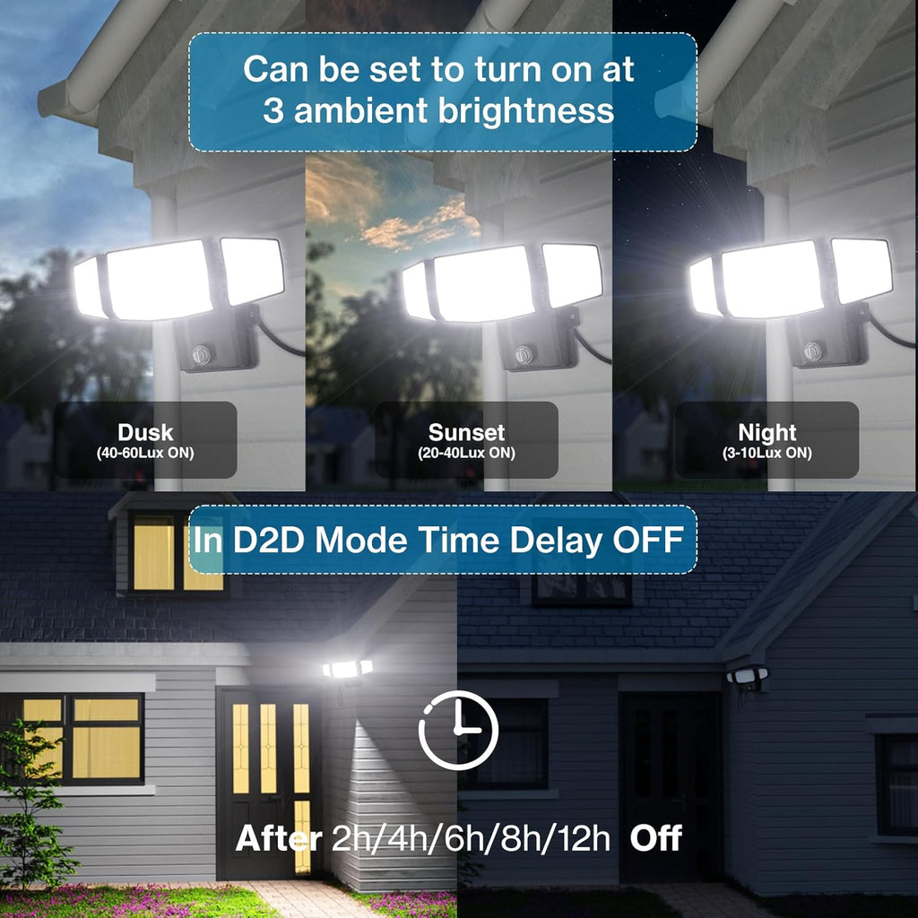 80W Plug in Flood Lights Dusk to Dawn Outdoor Lighting, 8000LM Exterior LED Security Light with Remote, IP65