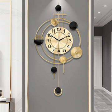 Wall Clock with Pendulum, Silent Quality Quartz Battery Operated, Round Analog Large Wall Clock Kitchen Bathroom