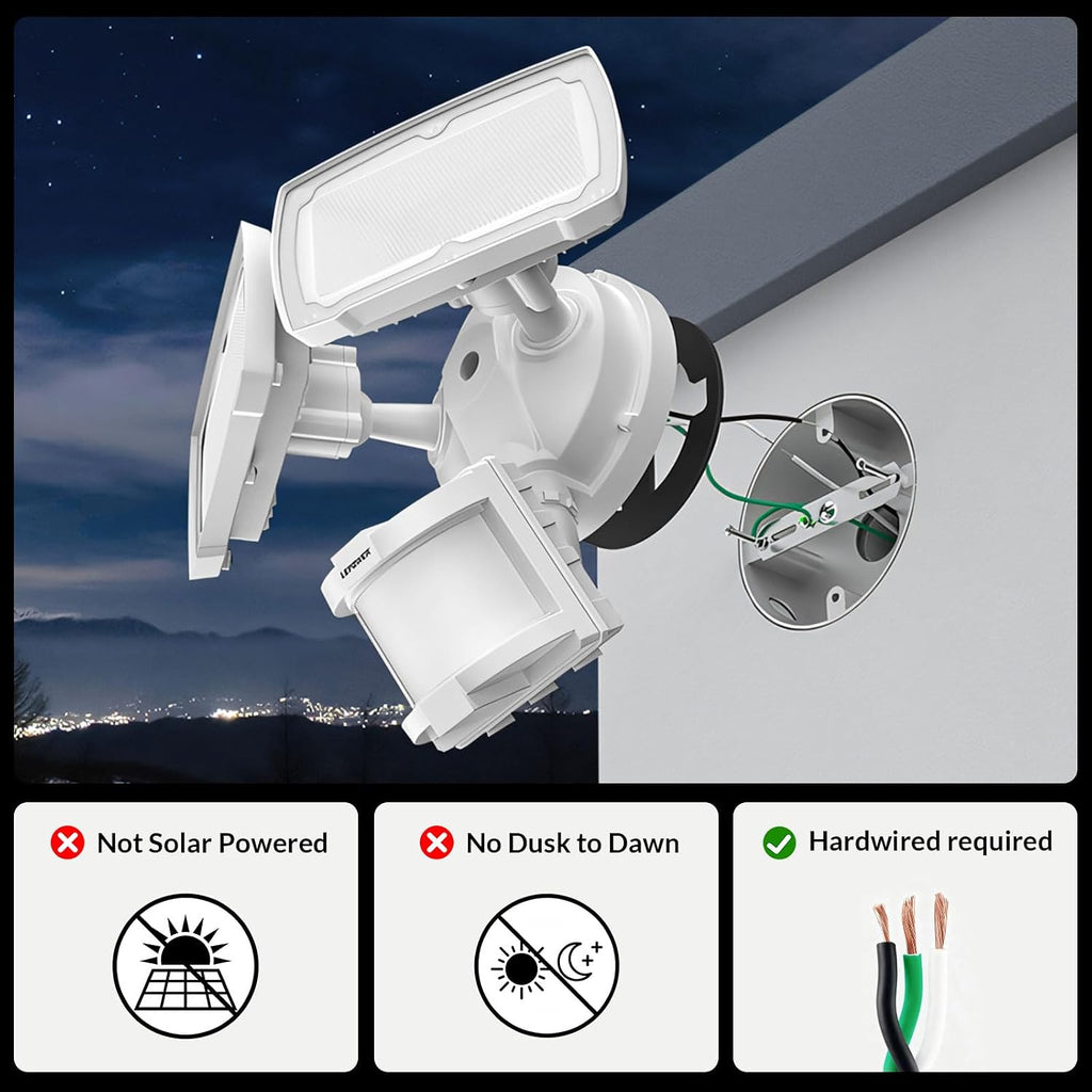 Hardwired LED Security Lights Motion Sensor Outdoor, 40W 4000LM | 5500K Daylight, 72 FT Range & 180° Detection, Easy