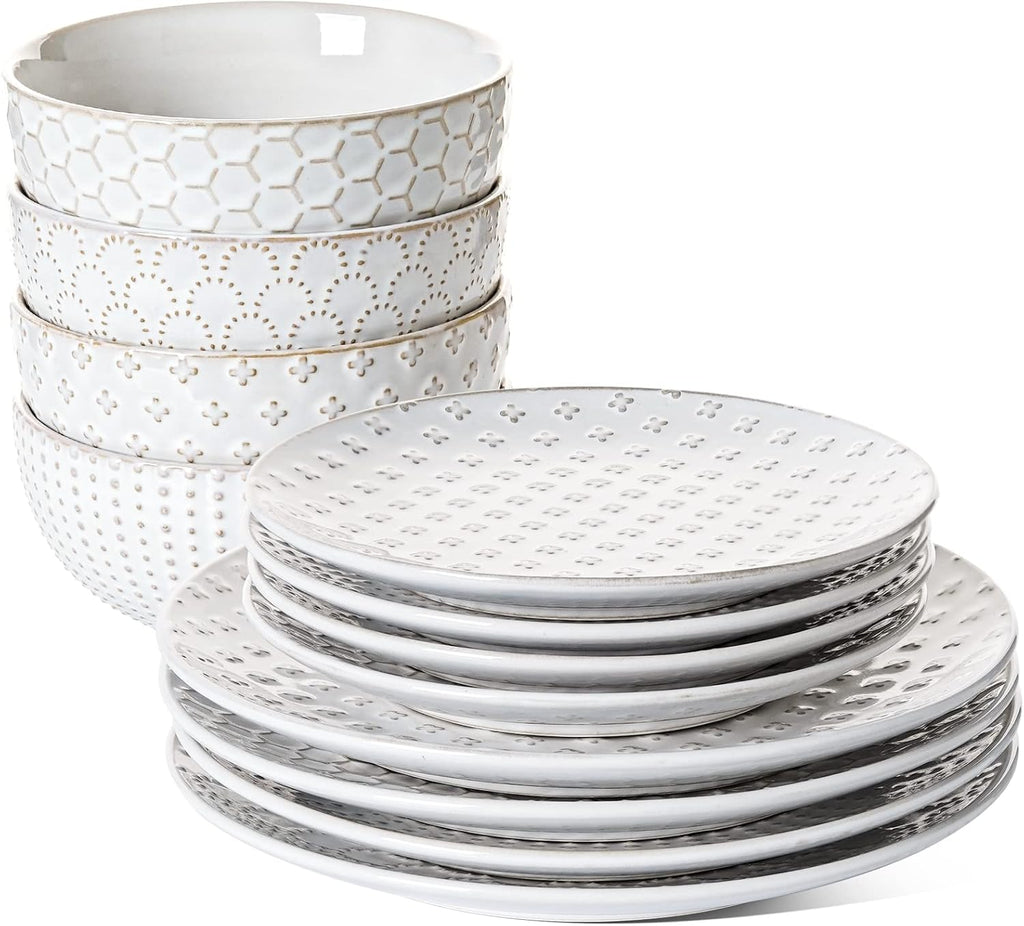 Plates and Bowls Sets for 4, 12 Piece Ceramic Dinnerware Sets, Modern Stoneware Kitchen Dish Set, Chip Resistant