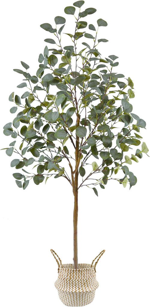 Artificial Eucalyptus Tree, 5ft Tall Mordern Fake Eucalyptus Plant with Basket, Green Silk Leaves Perfect Faux Trees