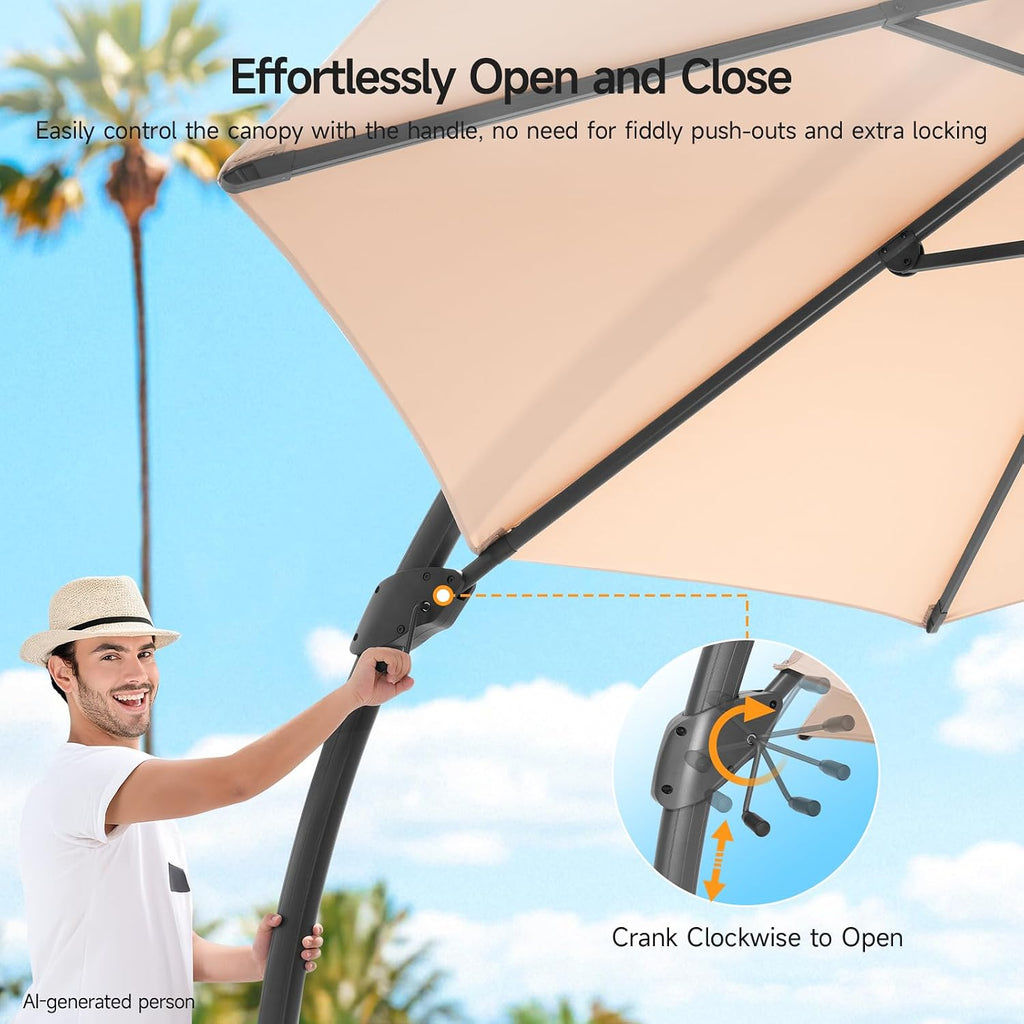 11 FT Outdoor Patio Umbrella with Base, Aluminium Curved Cantilever Umbrella