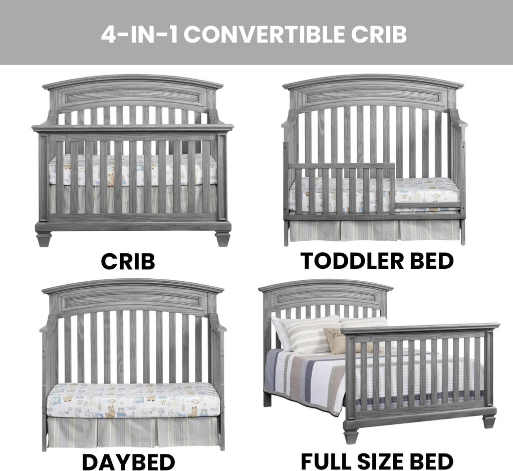 4 in 1 Convertible Crib, Brushed Gray