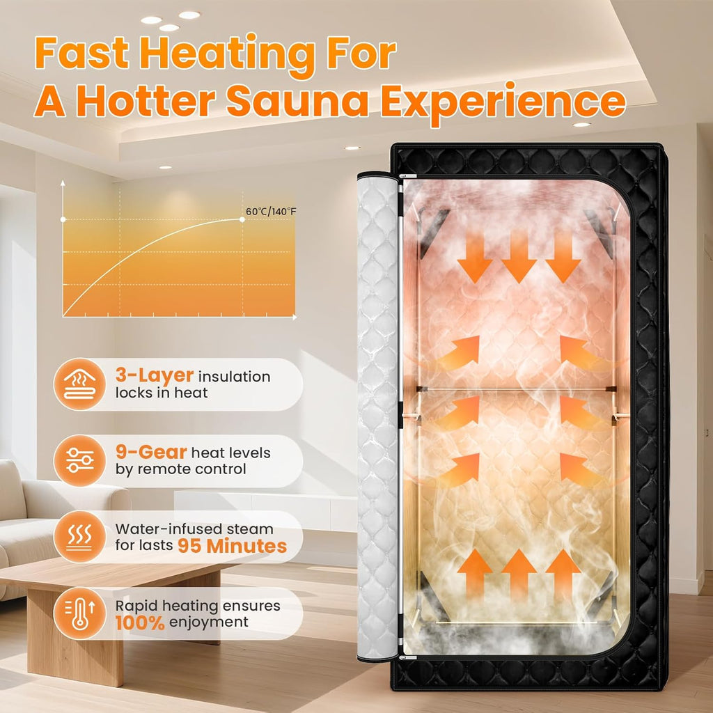 Portable Sauna for Home, Upgraded Personal Steam Sauna Box with 3L 1300W Steamer, Folding Chair