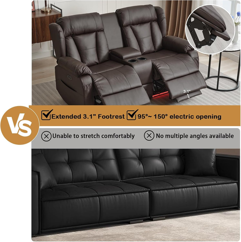 Power Reclining Loveseat Sofa, Loveseat Recliner Couch with Console, RV Recliners for Travel Trailers