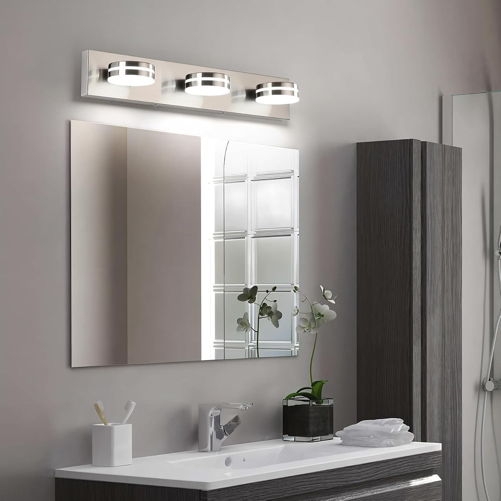 Brushed Nickel Bathroom Vanity Light, (24in Dimmable) 3-Light Bathroom Light Fixtures Over Mirror, LED 5500K Vanity