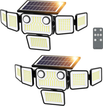6000LM Solar Lights Outdoor Waterproof, 6 Heads Solar Flood Lights Outdoor with 2 Motion Sensor, 310 LED Motion Light