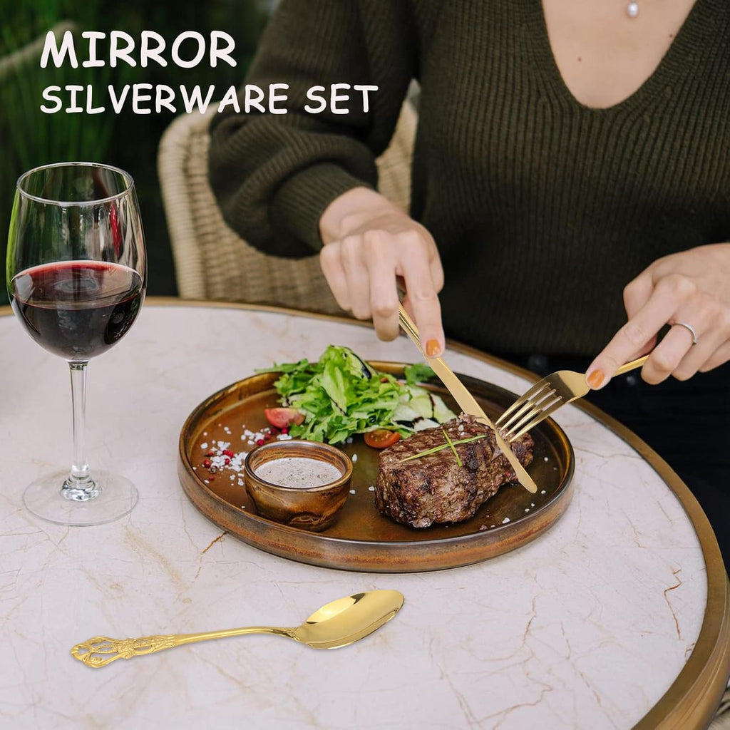 Gold Silverware Set for 8, Stainless Steel Gorgeous Retro Royal Flatware, 40-Pieces Cutlery Tableware