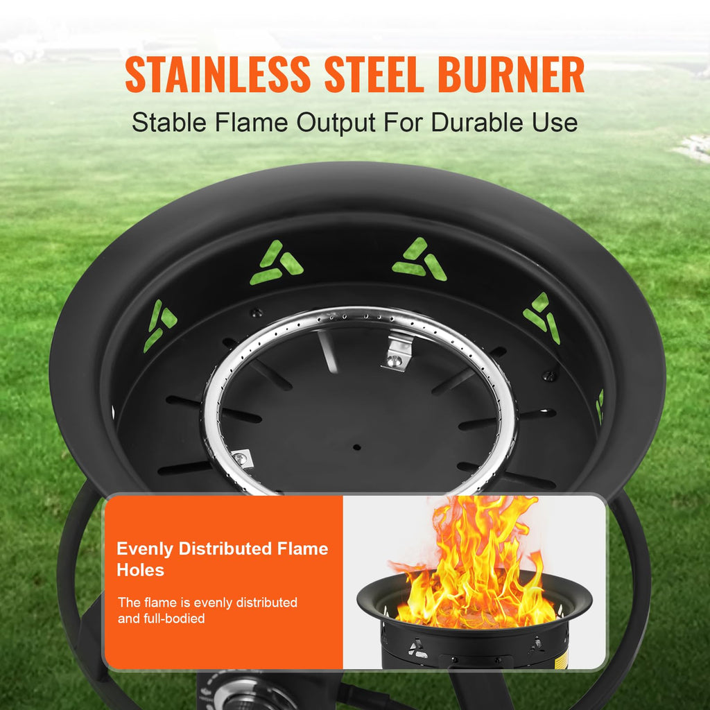 Propane Fire Pit, 19-Inch Diameter Outdoor Portable Gas Fire Pit with Cover & Lava Rocks, Adjustable Flame Height