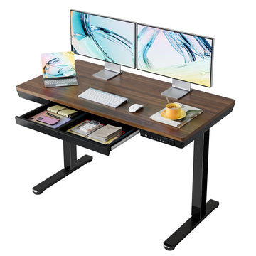 Electric Standing Desk with Drawers, 48 X 24 Inch Electric Adjustable Height Desk, Quick Install One-Piece Tabletop