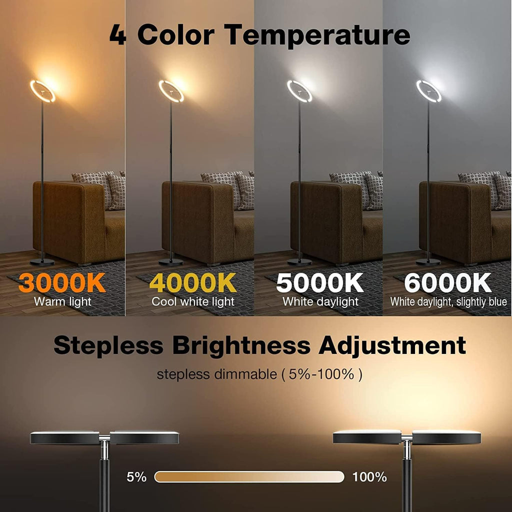 LED Floor Lamp - Rotatable Standing Lamp with Touch & Remote Control, 3000-6000K, 22W Modern Floor Reading Light