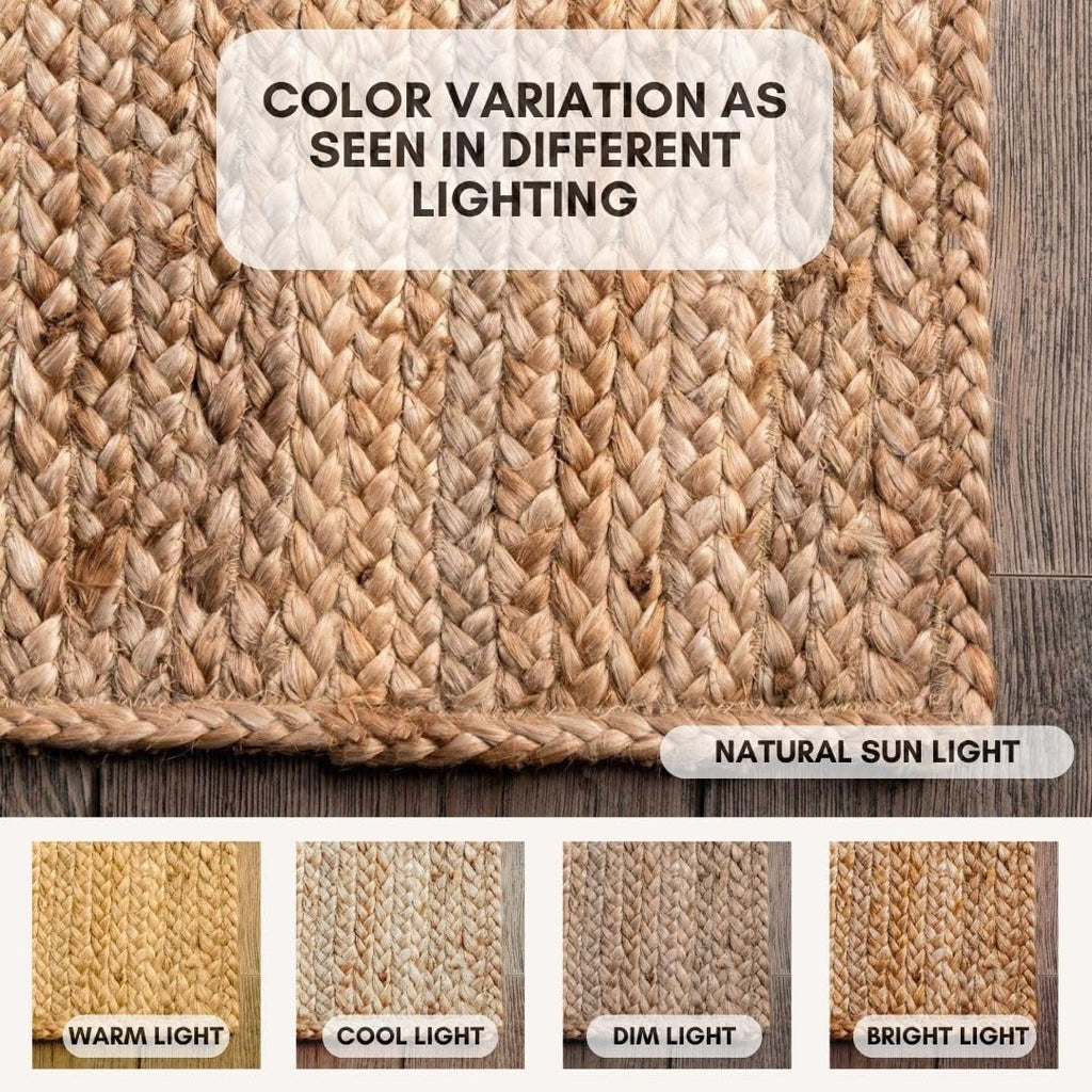 Handwoven Jute Area Rug - 12x15 Feet Natural Yarn - Rustic Vintage Beige Braided Reversible Rectangular Rugs