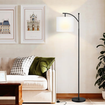 60" Floor Lamp with 3 Color Temperatures, Adjustable White Shade, Black Pole - Tall Lamp, Classroom, Dorm - 9W Bulb