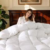 Goose Down Comforter Queen, 600 TC Cotton Cover, 850+ Fill Power, All Season Duvet Insert, 3D Baffle