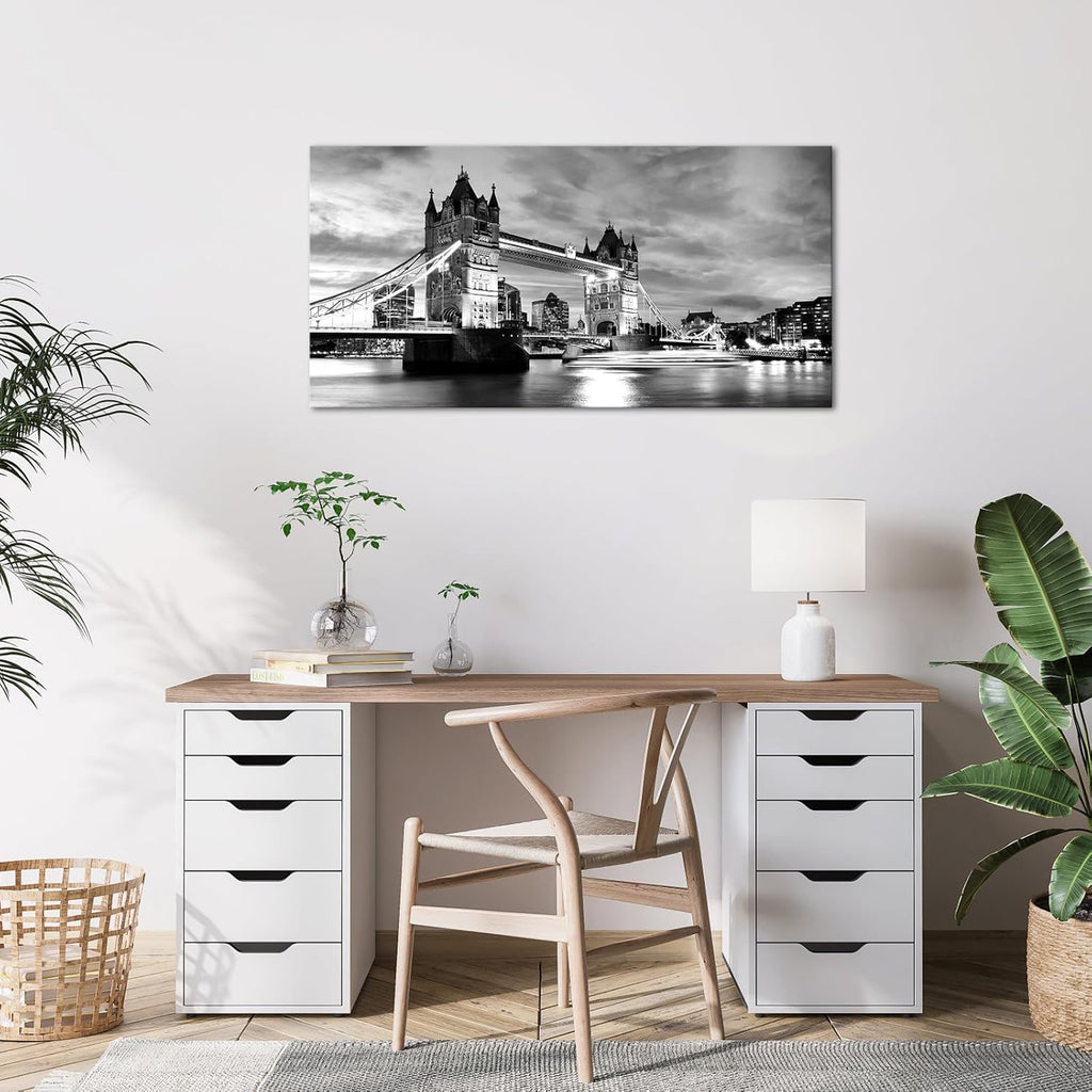 Black White London Tower Bridge Canvas Wall Art England Cityscape Painting UK Pictures Modern Artwork Home Decor
