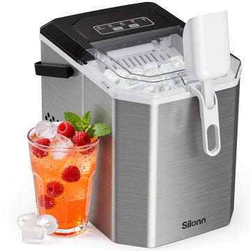 Ice Maker Countertop, Stainless Steel Portable Ice Machine with Carry Handle, Self-Cleaning Ice Makers with Basket