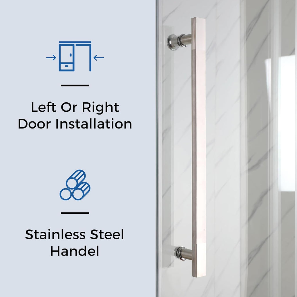Frameless Shower Door, 56-60" W x 75" H Sliding Shower Doors