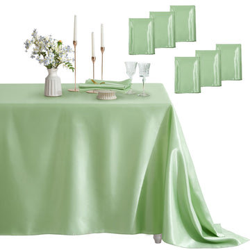6 Pack Square Satin Table Cover, 52 x 52 Inches, Sage Green