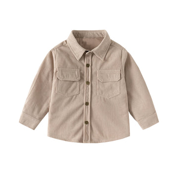 Toddler Baby Boys Corduroy Button Down Shirts Casual Long Sleeve Shirt Jacket with Flap Pockets